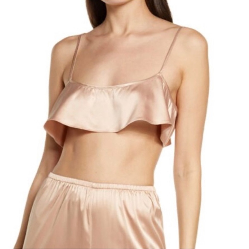 SKIMS Woven Shine Cropped Cami- Pink Sand Champagne Satin Tank